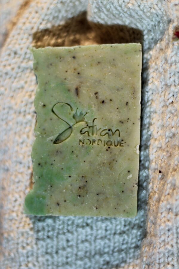 Savon artisanal "Olive & crocus" argile verte & marc de café